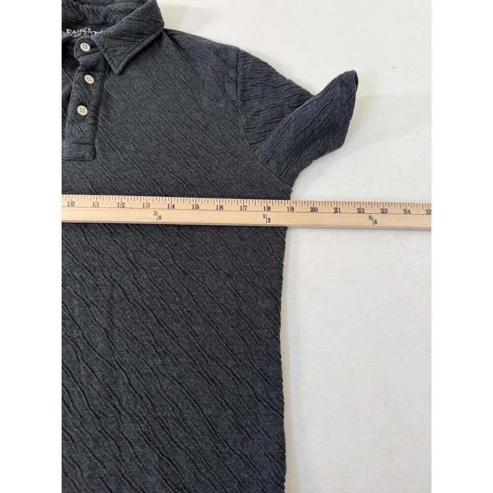 Faherty Cloud Cotton Polo Shirt Mens Medium Gray Peru Soft Pima Modal Crinkle - Picture 4 of 5